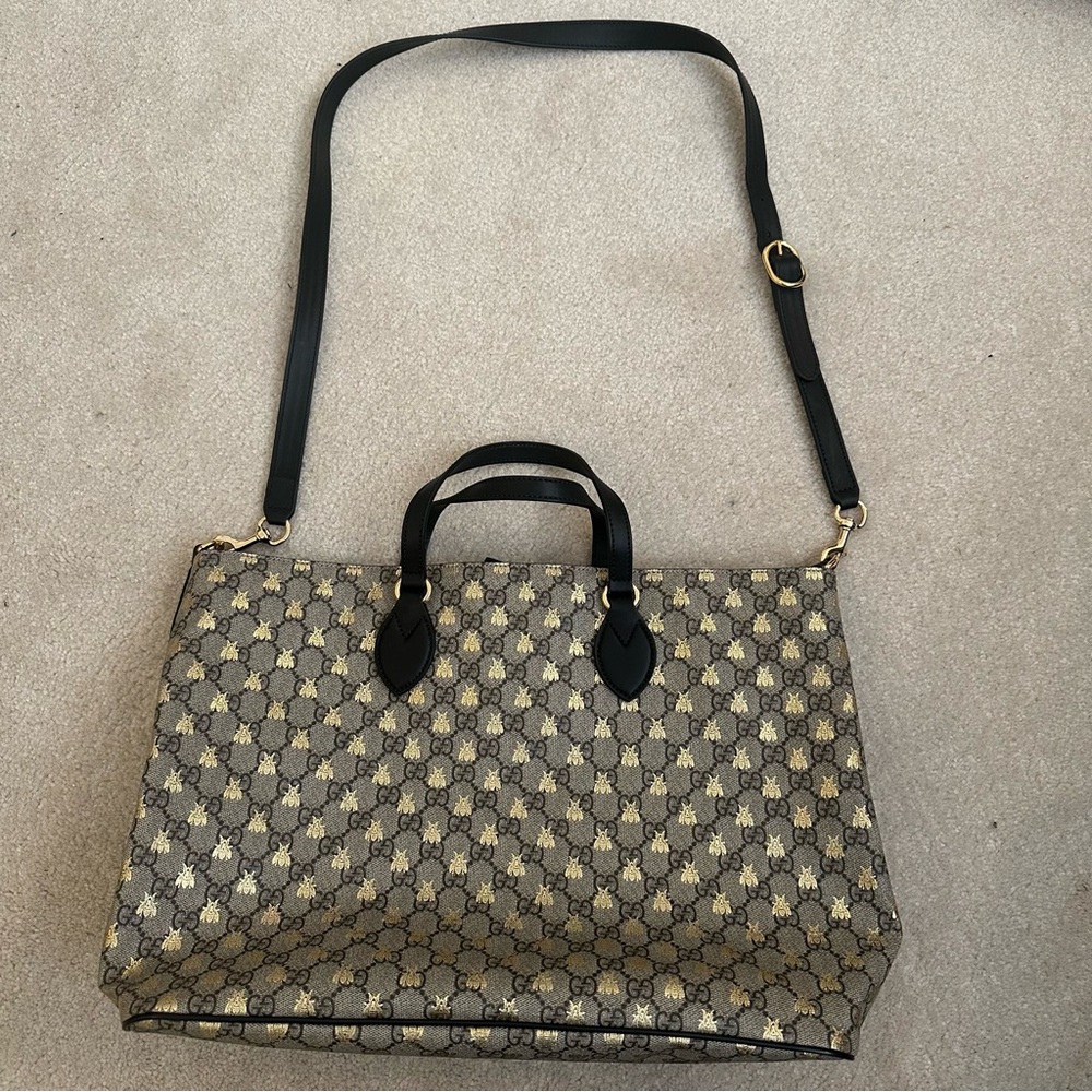 Gucci Gold Bees Convertible Soft Tote Printed GG Coated Canvas Small